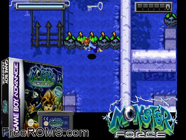 Monster Force Gameboy Advance game showing 3D box cover and gameplay screenshot